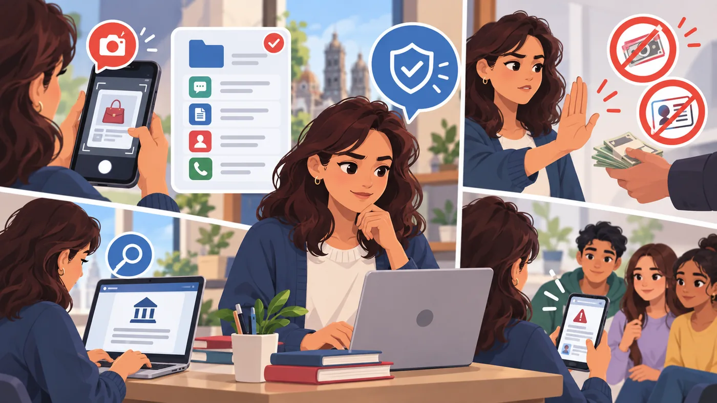 Persona protegiendo sus datos y documentando una posible estafa laboral